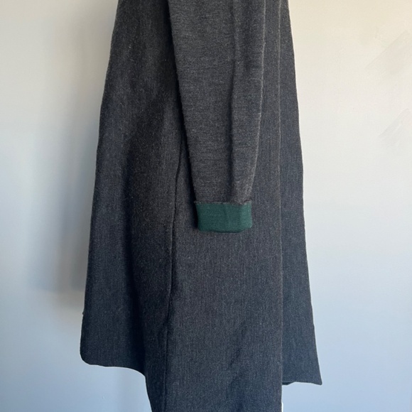 COS Gray/Emerald Green Double-Faced Merino Wool Cotton A-Line Knit Casual Dress - Picture 13 of 16